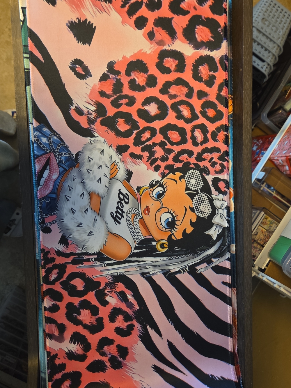 Betty Boop Coral Pink & Black Leopard Pop Art Print  Deskmat